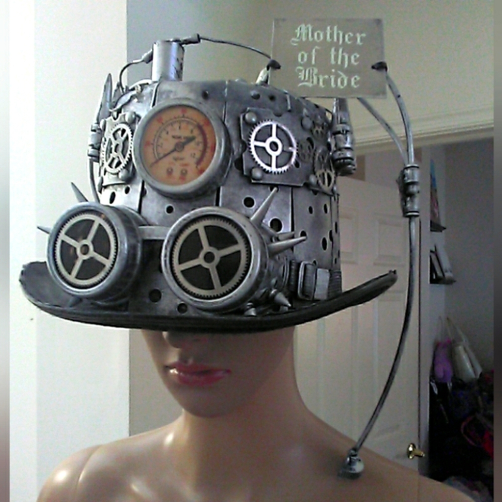 Steampunk HAT Mother of the Bride (METALLIC SILVER W/ PLASTIC METALS LOOK) INSAN